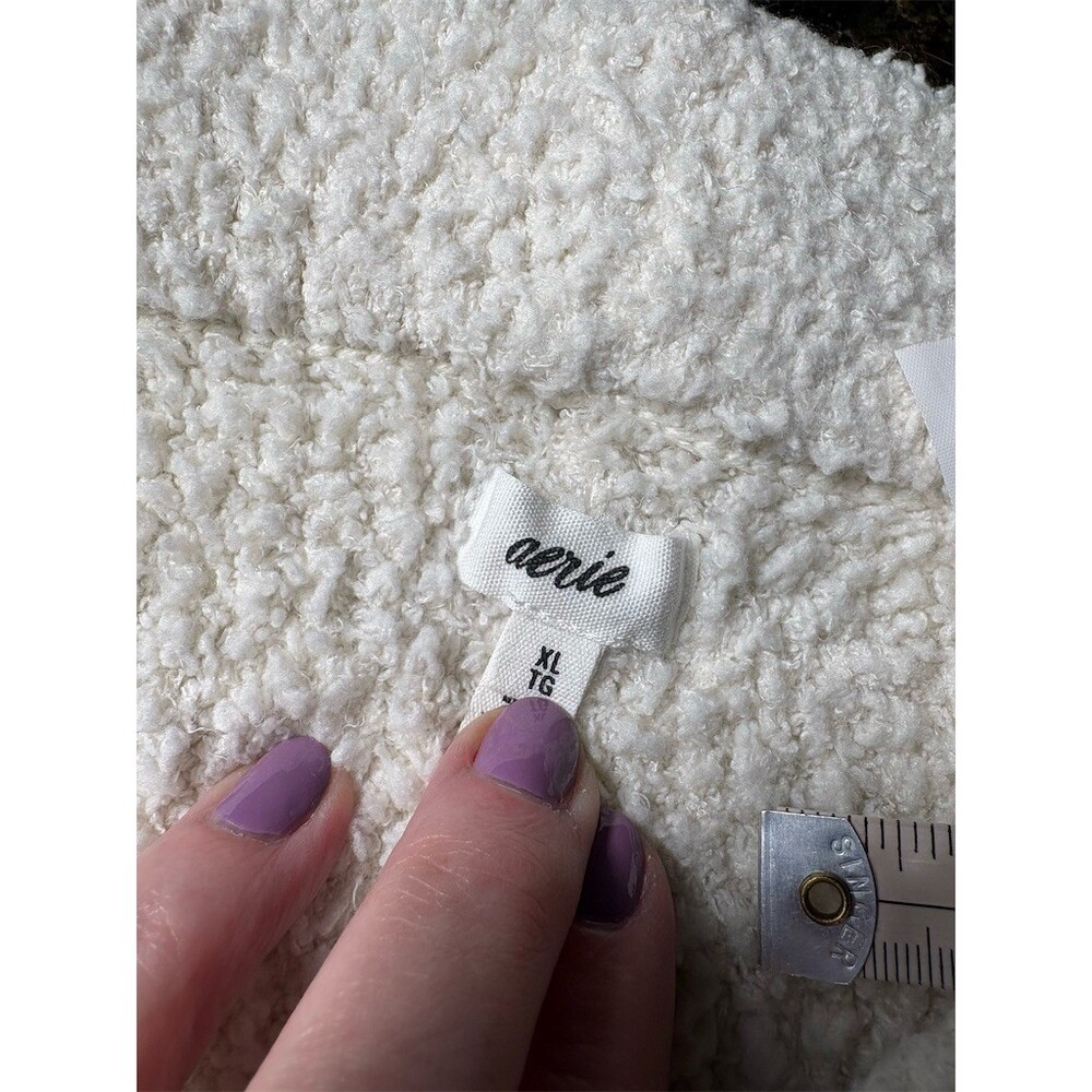 Aerie Lounge Pants Womens XL Ivory Teddy Boucle High Rise Wide Leg Pull On - Picture 4 of 7